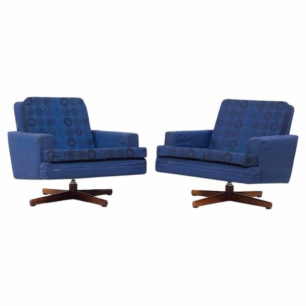 fredrik kayser model 807 mid century norwegian swivel lounge chairs - pair