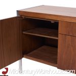 George Nelson Style Mid Century Walnut File Credenza  This Credenza Measures: 74.75 Wide X 20 Deep X 29 Inches High