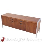 George Nelson Style Mid Century Walnut File Credenza  This Credenza Measures: 74.75 Wide X 20 Deep X 29 Inches High