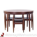 Hans Olsen for Frem Rojle Mid Century Expanding Teak Dining Table with 4 Nesting Chairs