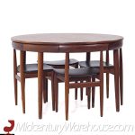 Hans Olsen for Frem Rojle Mid Century Expanding Teak Dining Table with 4 Nesting Chairs