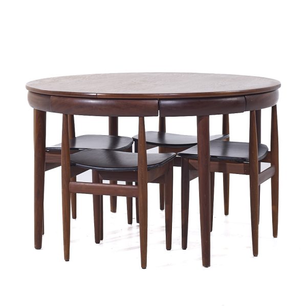 Hans Olsen for Frem Rojle Mid Century Expanding Teak Dining Table with 4 Nesting Chairs