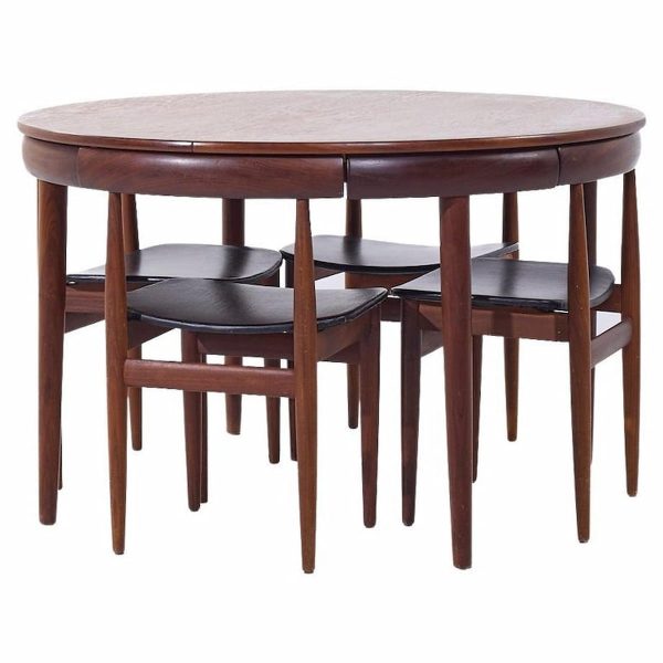 hans olsen for frem rojle mid century expanding teak dining table with 4 nesting chairs