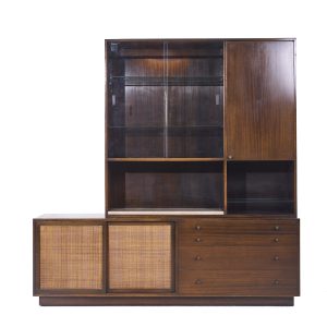 harvey probber mid century bleached mahogany and cane credenza with hutch