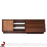 Harvey Probber Mid Century Bleached Mahogany and Cane Credenza with Hutch