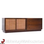 Harvey Probber Mid Century Bleached Mahogany and Cane Credenza with Hutch