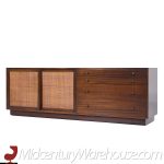 Harvey Probber Mid Century Bleached Mahogany and Cane Credenza with Hutch