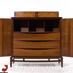 Helen Hobey Baker Mid Century Walnut and Burlwood Highboy Dresser