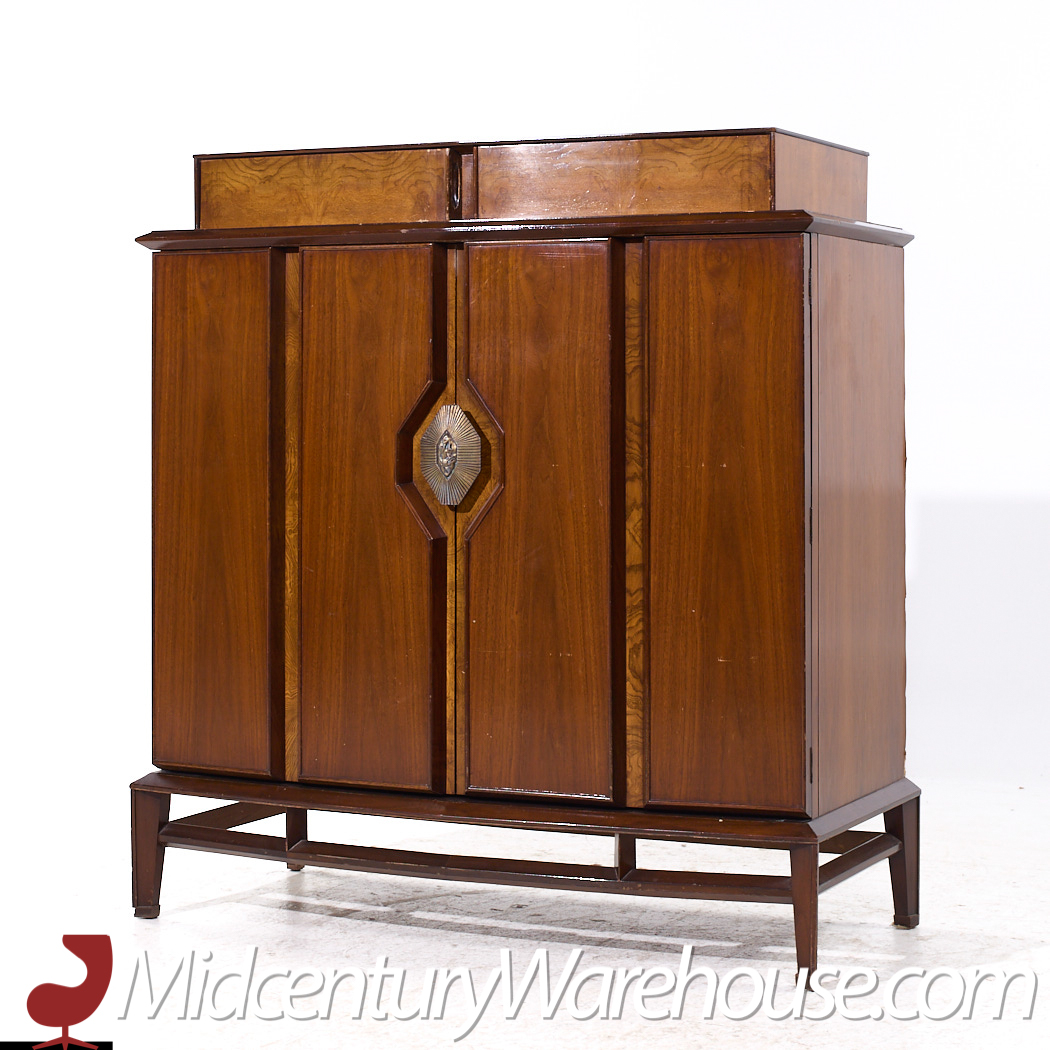 Helen Hobey Baker Mid Century Walnut and Burlwood Highboy Dresser