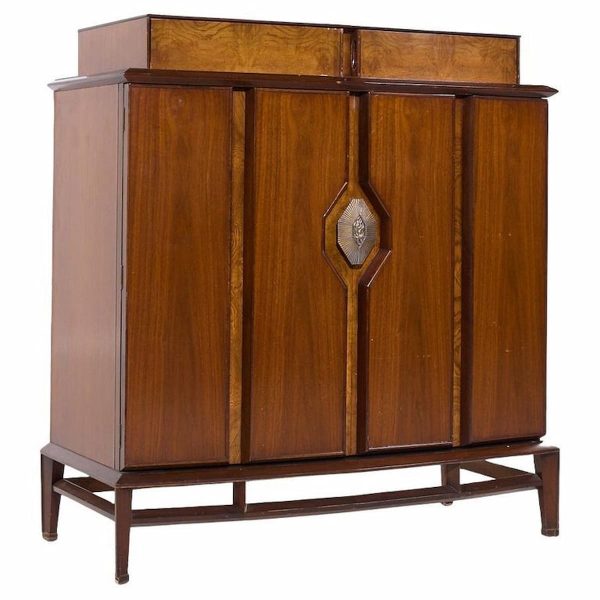 Helen Hobey Baker Mid Century Walnut and Burlwood Highboy Dresser