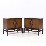 Helen Hobey Baker Mid Century Walnut and Burlwood Nightstands - Pair