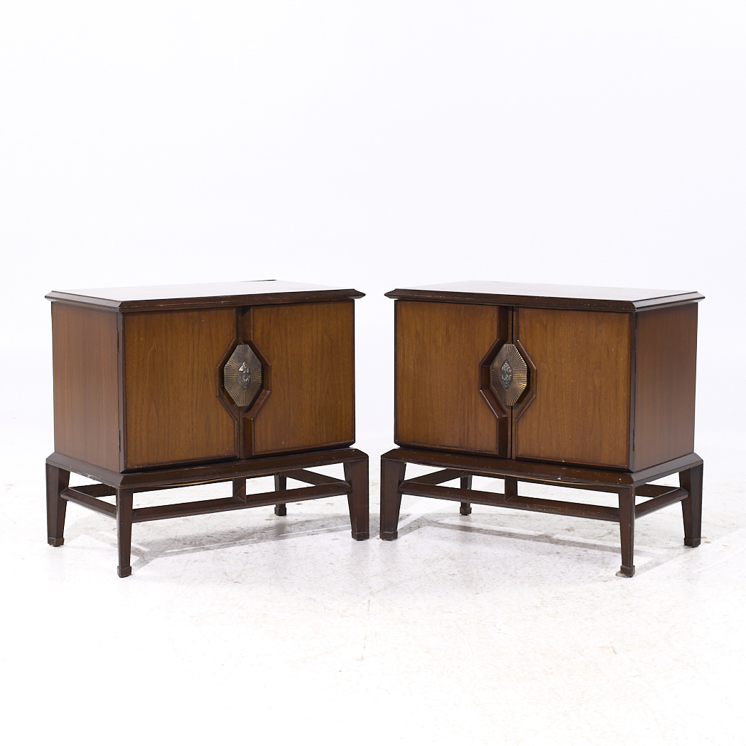 Helen Hobey Baker Mid Century Walnut and Burlwood Nightstands - Pair