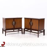 Helen Hobey Baker Mid Century Walnut and Burlwood Nightstands - Pair