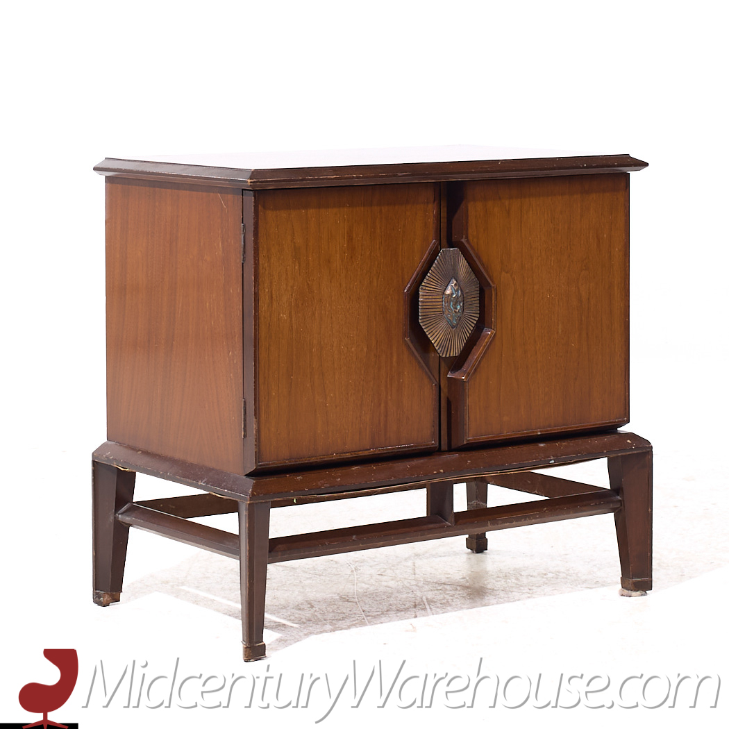 Helen Hobey Baker Mid Century Walnut and Burlwood Nightstands - Pair