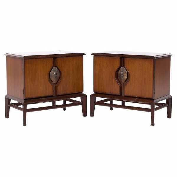 helen hobey baker mid century walnut and burlwood nightstands - pair