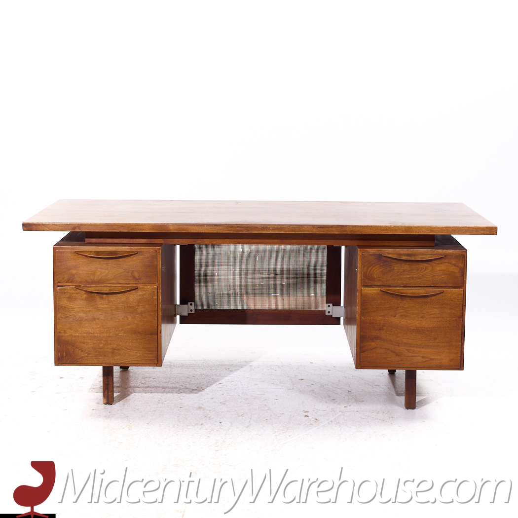 Jens Risom Mid Century Walnut and Cane Executive Desk