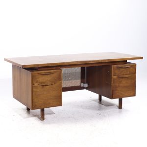 jens risom mid century walnut and cane executive desk