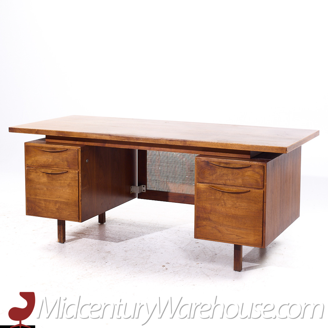 Jens Risom Mid Century Walnut and Cane Executive Desk