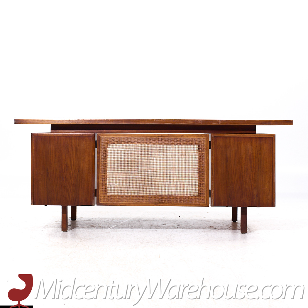 Jens Risom Mid Century Walnut and Cane Executive Desk