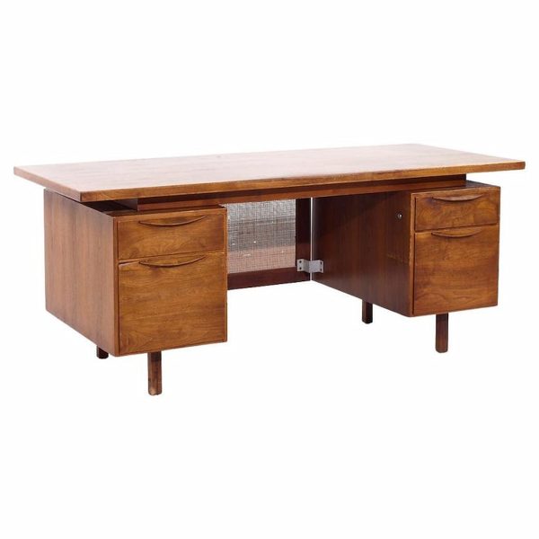 Jens Risom Mid Century Walnut and Cane Executive Desk