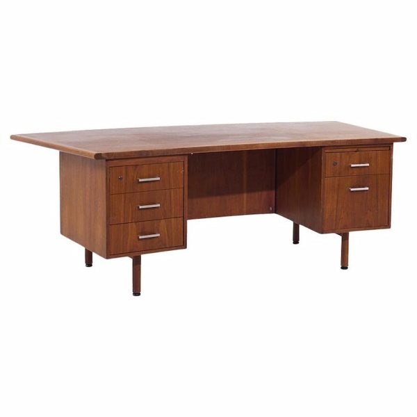 jens risom style mid century walnut curved executive desk