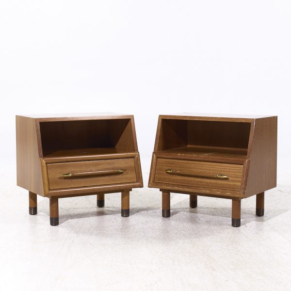 John Keal for Brown Saltman Mid Century Bleached Mahogany Nightstands - Pair