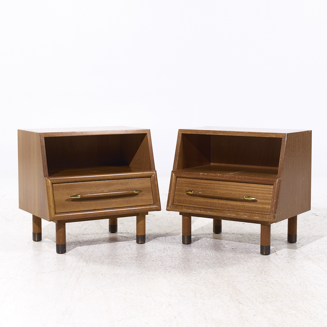 John Keal for Brown Saltman Mid Century Bleached Mahogany Nightstands - Pair