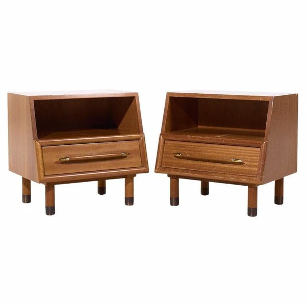 John Keal for Brown Saltman Mid Century Bleached Mahogany Nightstands - Pair