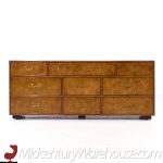 John Widdicomb Campaign Mid Century Burlwood and Brass Lowboy Dresser