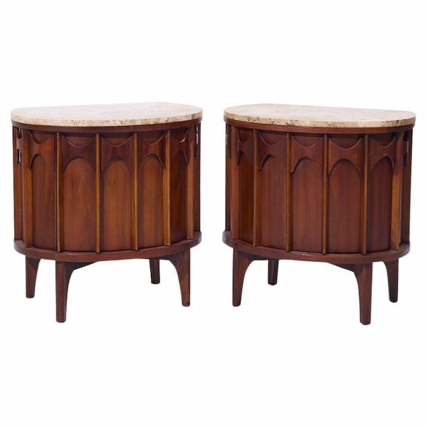 kent coffey perspecta mid century walnut rosewood marble top nightstands - pair