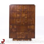 Lane Staccato Brutalist Mid Century Walnut Highboy Dresser