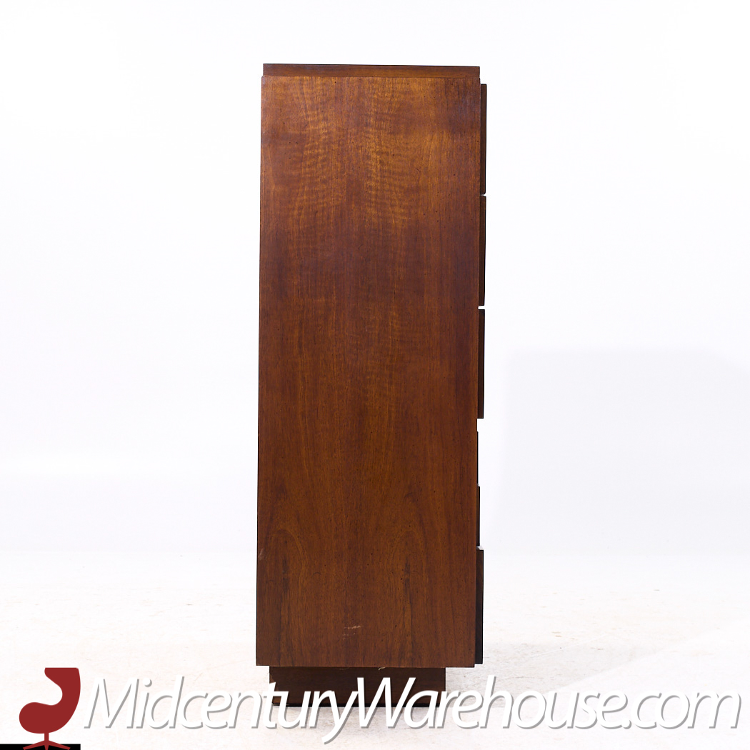 Lane Staccato Brutalist Mid Century Walnut Highboy Dresser