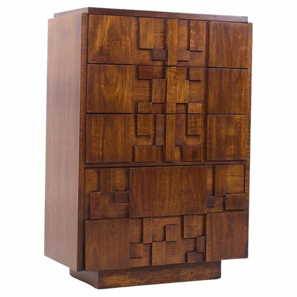 lane staccato brutalist mid century walnut highboy dresser