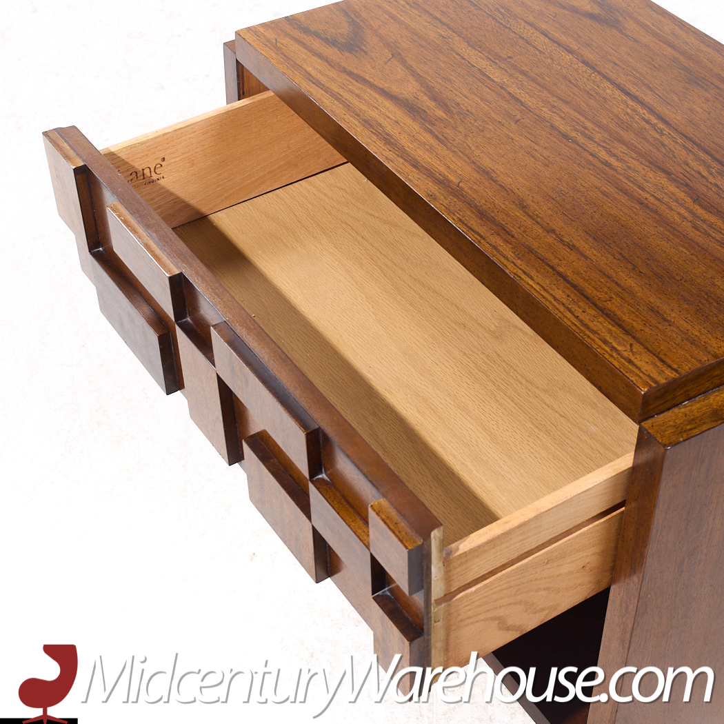 Lane Staccato Brutalist Mid Century Walnut Nightstands - Pair