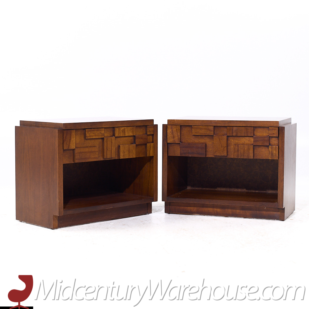 Lane Staccato Brutalist Mid Century Walnut Nightstands - Pair