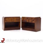 Lane Staccato Brutalist Mid Century Walnut Nightstands - Pair