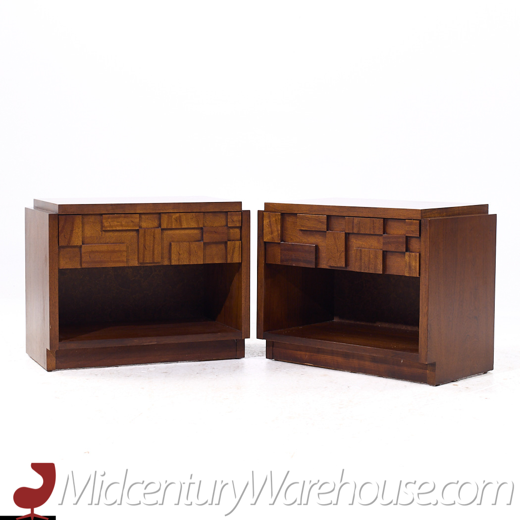 Lane Staccato Brutalist Mid Century Walnut Nightstands - Pair