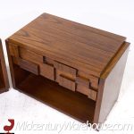 Lane Staccato Brutalist Mid Century Walnut Nightstands - Pair