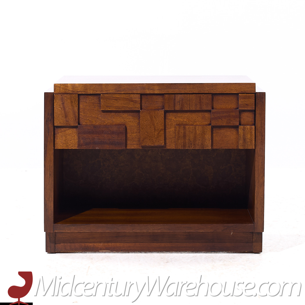 Lane Staccato Brutalist Mid Century Walnut Nightstands - Pair