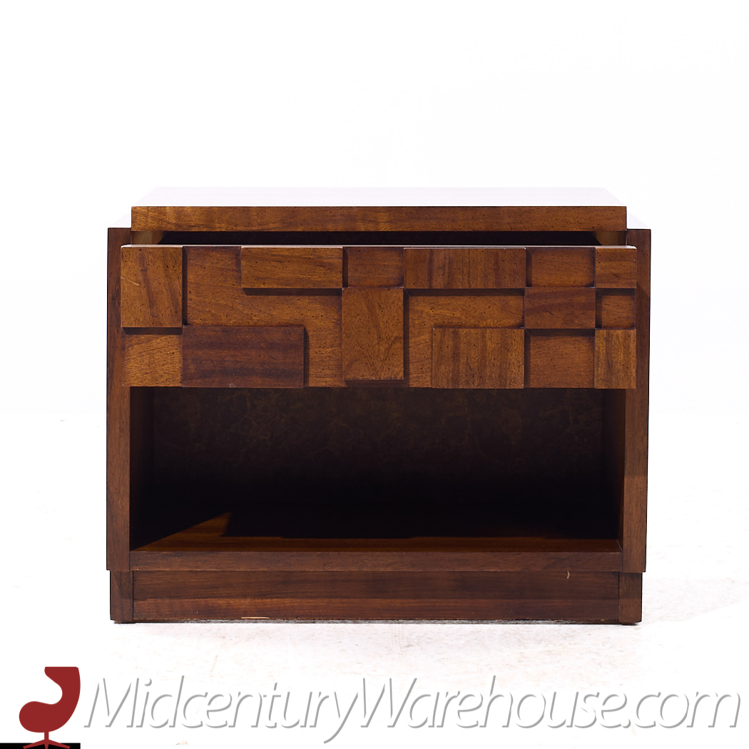 Lane Staccato Brutalist Mid Century Walnut Nightstands - Pair