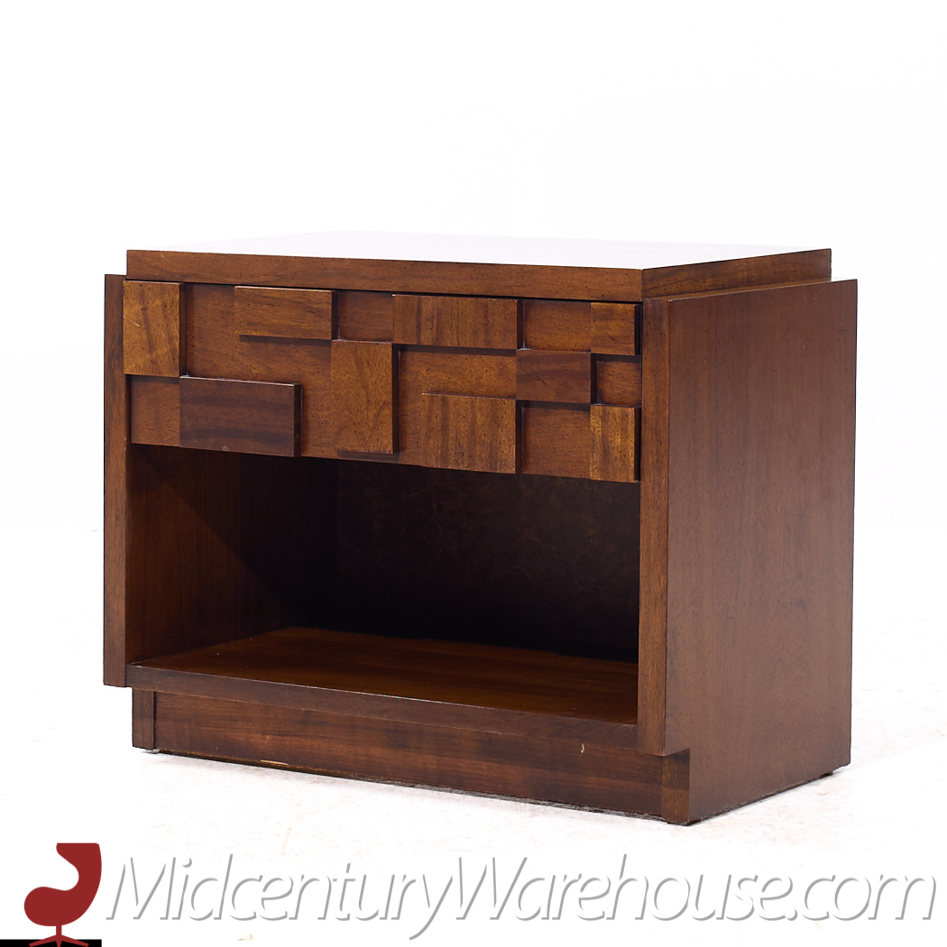 Lane Staccato Brutalist Mid Century Walnut Nightstands - Pair