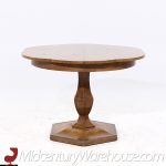 Mastercraft Mid Century Burlwood Pedestal Expanding Dining Table with 3 Leave