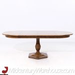 Mastercraft Mid Century Burlwood Pedestal Expanding Dining Table with 3 Leave