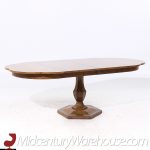 Mastercraft Mid Century Burlwood Pedestal Expanding Dining Table with 3 Leave