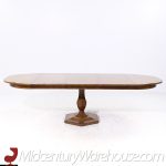 Mastercraft Mid Century Burlwood Pedestal Expanding Dining Table with 3 Leave