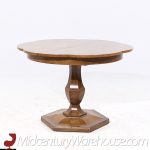 Mastercraft Mid Century Burlwood Pedestal Expanding Dining Table with 3 Leave