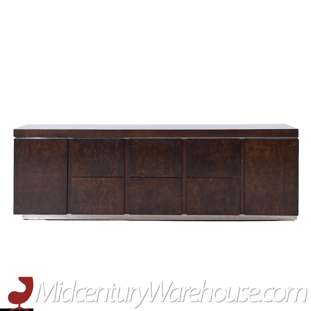 Milo Baughman Style Helikon Mid Century Burlwood Office Credenza