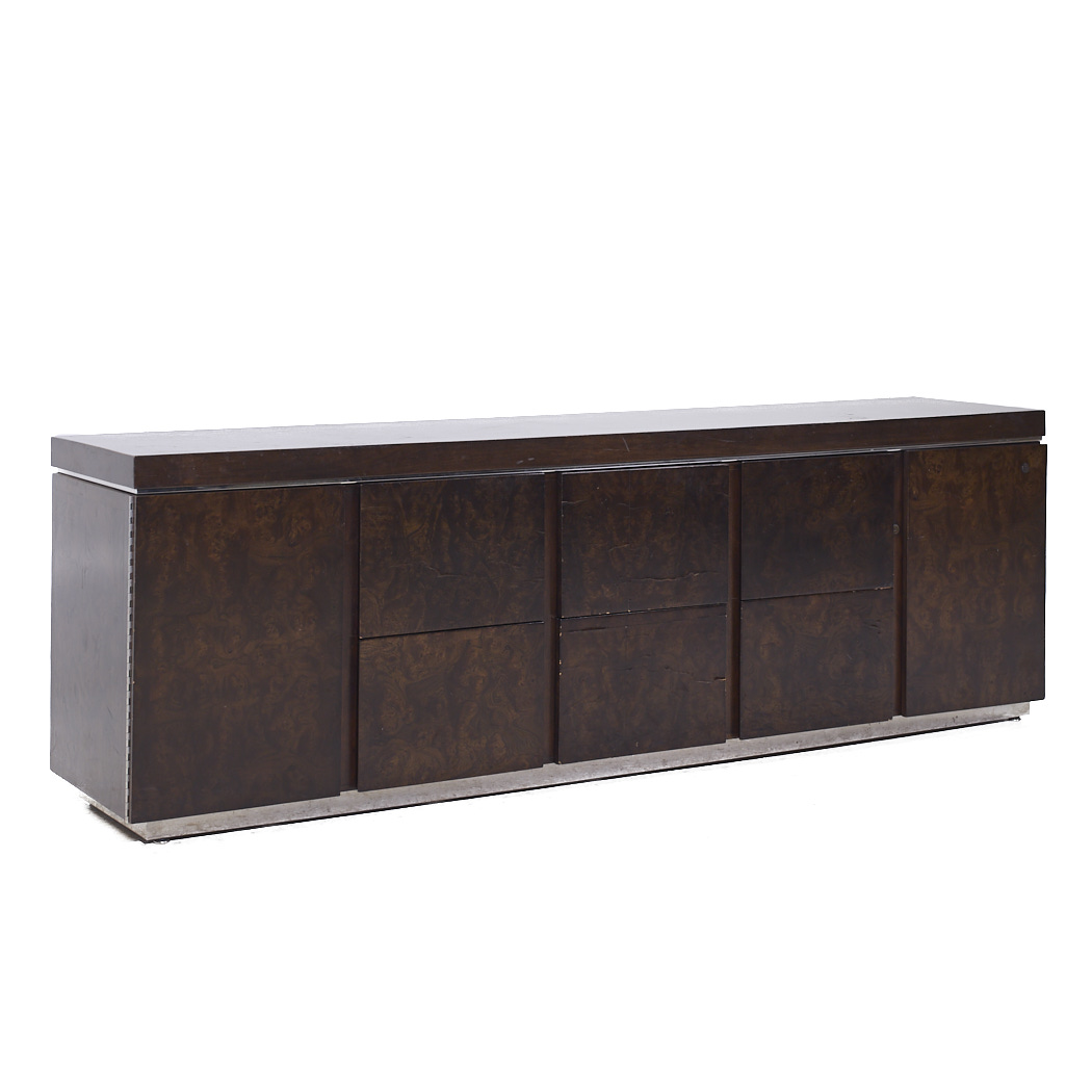 Milo Baughman Style Helikon Mid Century Burlwood Office Credenza