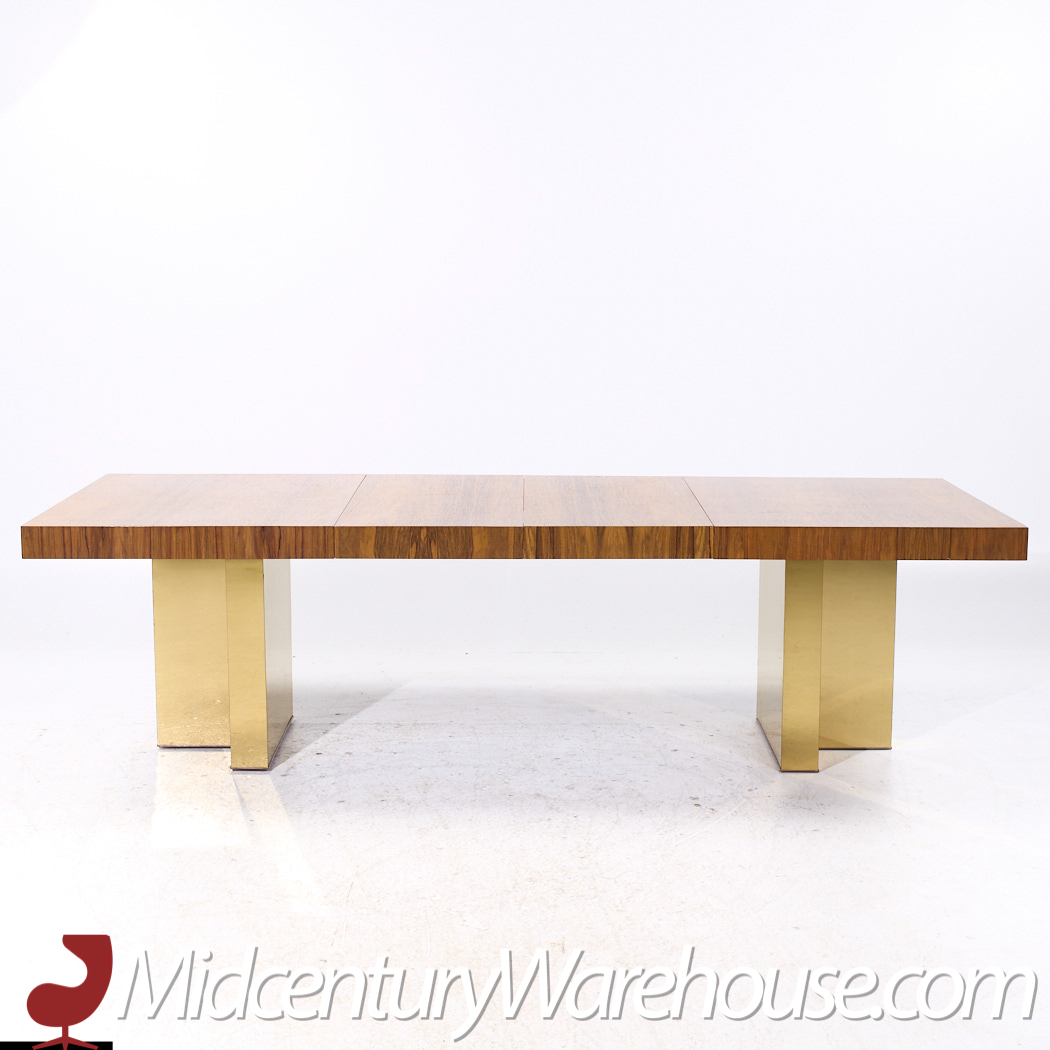 Milo Baughman for Thayer Coggin Mid Century Brass and Rosewood Expanding Dining Table with 2 Leaves