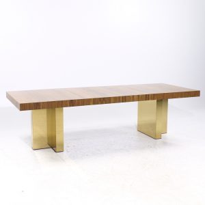 milo baughman for thayer coggin mid century brass and rosewood expanding dining table with 2 leaves